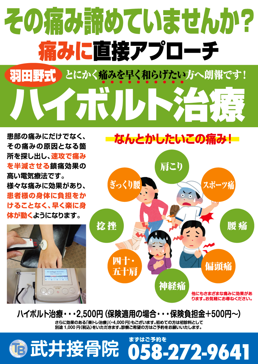 羽田野式ハイボルト武井接骨院